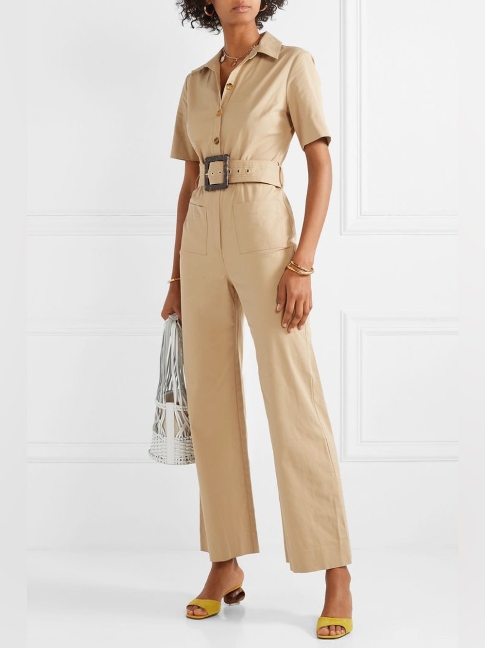 STUAD Davey Belted cotton blend Gabardine Jumpsuit Beige 0